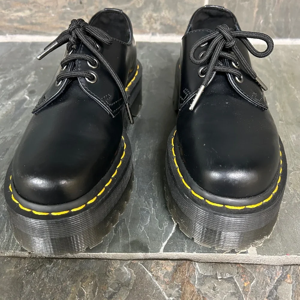 Dr Martens Platform 1461 Quad Black Leather Lace Up Shoes Womens 6 USM - Picture 3 of 8